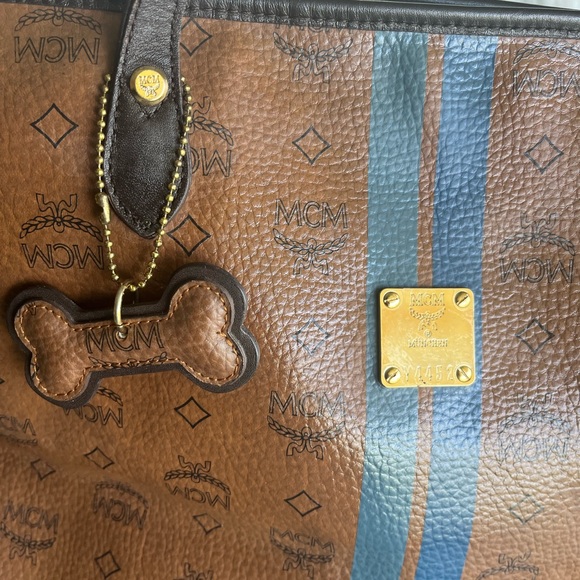 MCM Cognac Tote with Black and Blue Accents - Picture 2 of 13